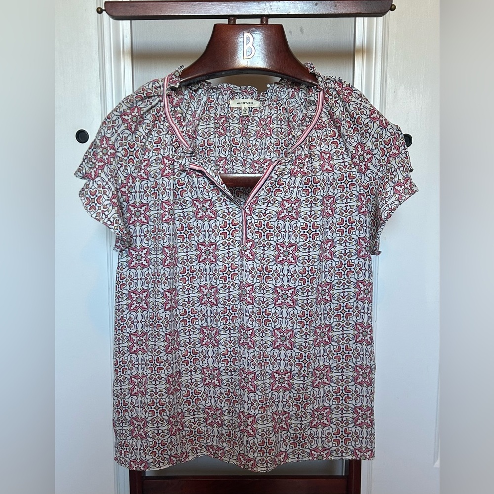 55. Patterned Red and White Women's Top